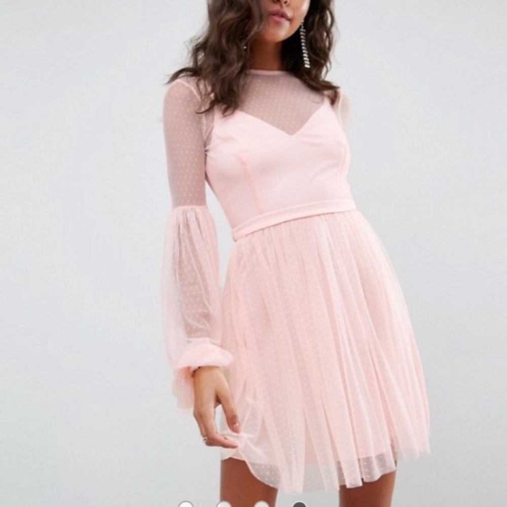ASOS Dobby Mesh Balloon Sleeve Mini Dress